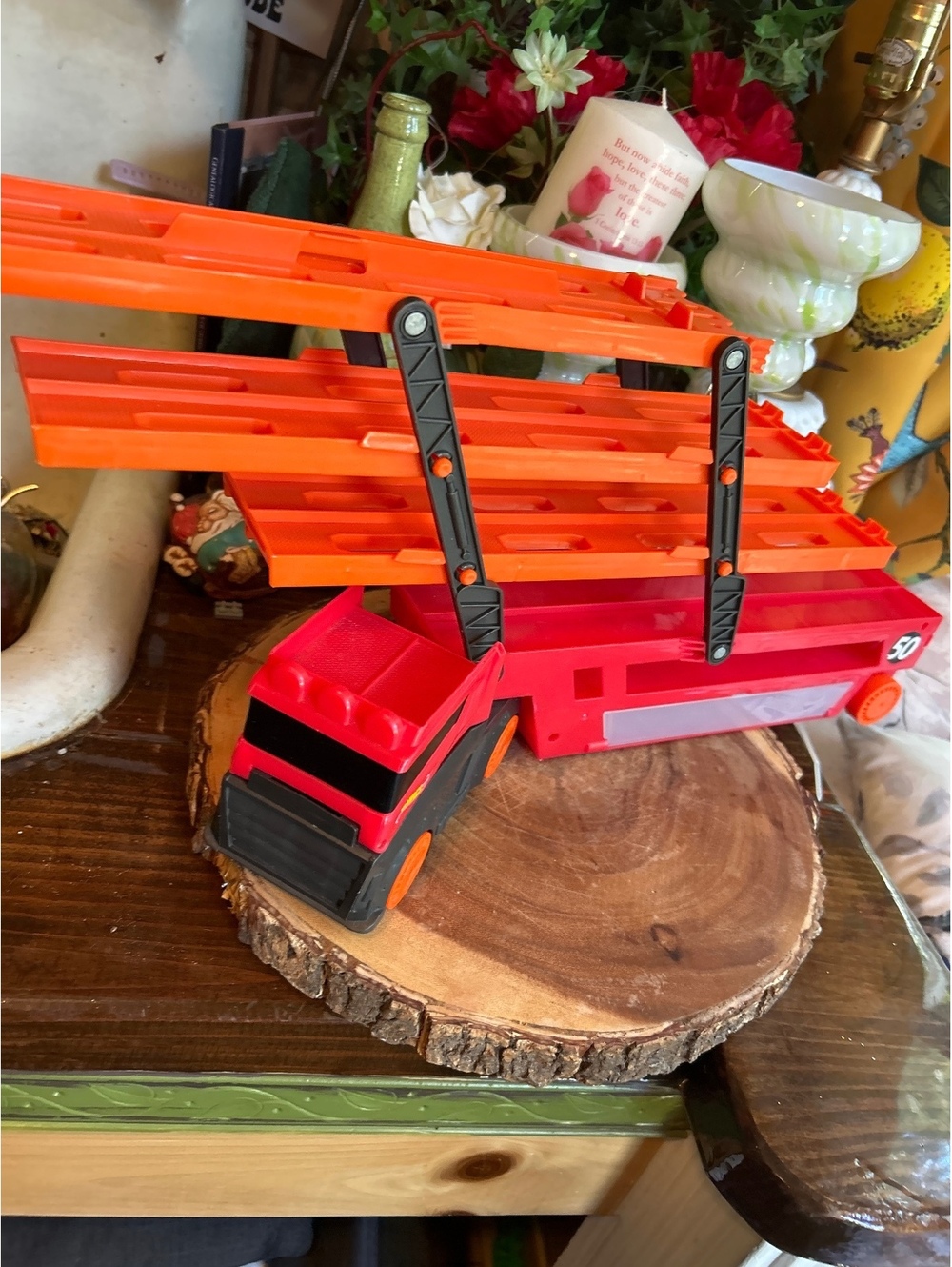 Hot Wheels Orange and Red Toy Truck with Extendable Track